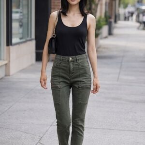 PISTOLA Olive Green Skinny Cargo Jeans High Rise Stretch Utility Pants Size 27